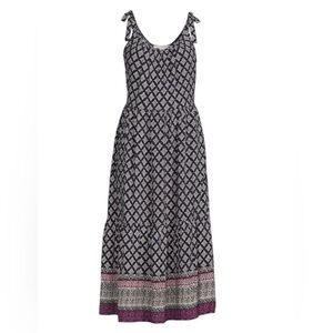 Beach Lunch Lounge Blue and White Diamond Print Pink Summer Bohemian Maxi Dress